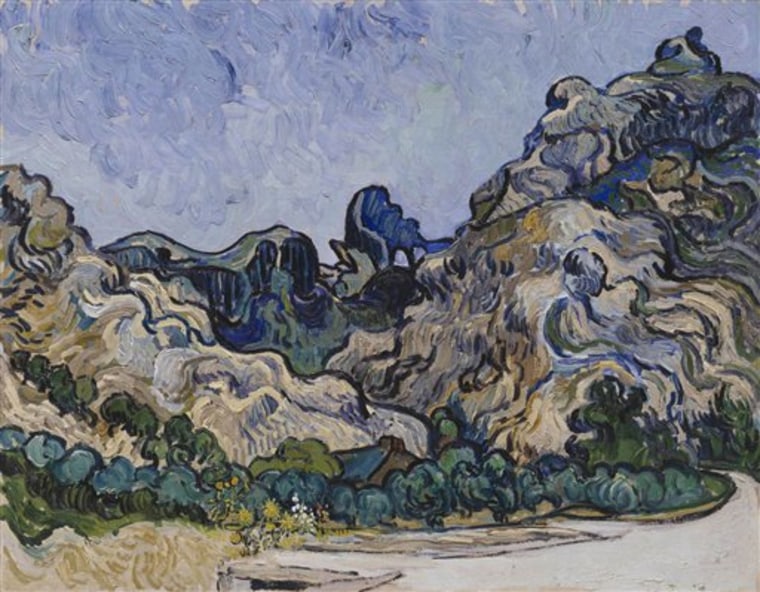 This image courtesy of The Solomon R. Guggenheim Museum, New York, shows Vincent van Gogh's \"Mountains at Saint-Rémy,\" July 1889.  Oil on canvas. Solomon R. Guggenheim Museum, New York, Thannhauser Collection, Gift, Justin K. Thannhauser. The Solomon R. Guggenheim Museum has chosen 150 colors to match from its collections and galleries in a new partnership with Fine Paints of Europe.  The Classical Collection colors are inspired by the museum's vast collection, focusing primarily on the period from the late 19th century to 1937, including works by Paul Cezanne, Vasily Kandinsky and Van Gogh. The colors are not named or identified as being from a particular painting because they have been taken out of that context, said Karen Meyerhoff, managing director for business development at the Guggenheim.    (AP Photo/The Solomon R. Guggenheim Museum, New York)